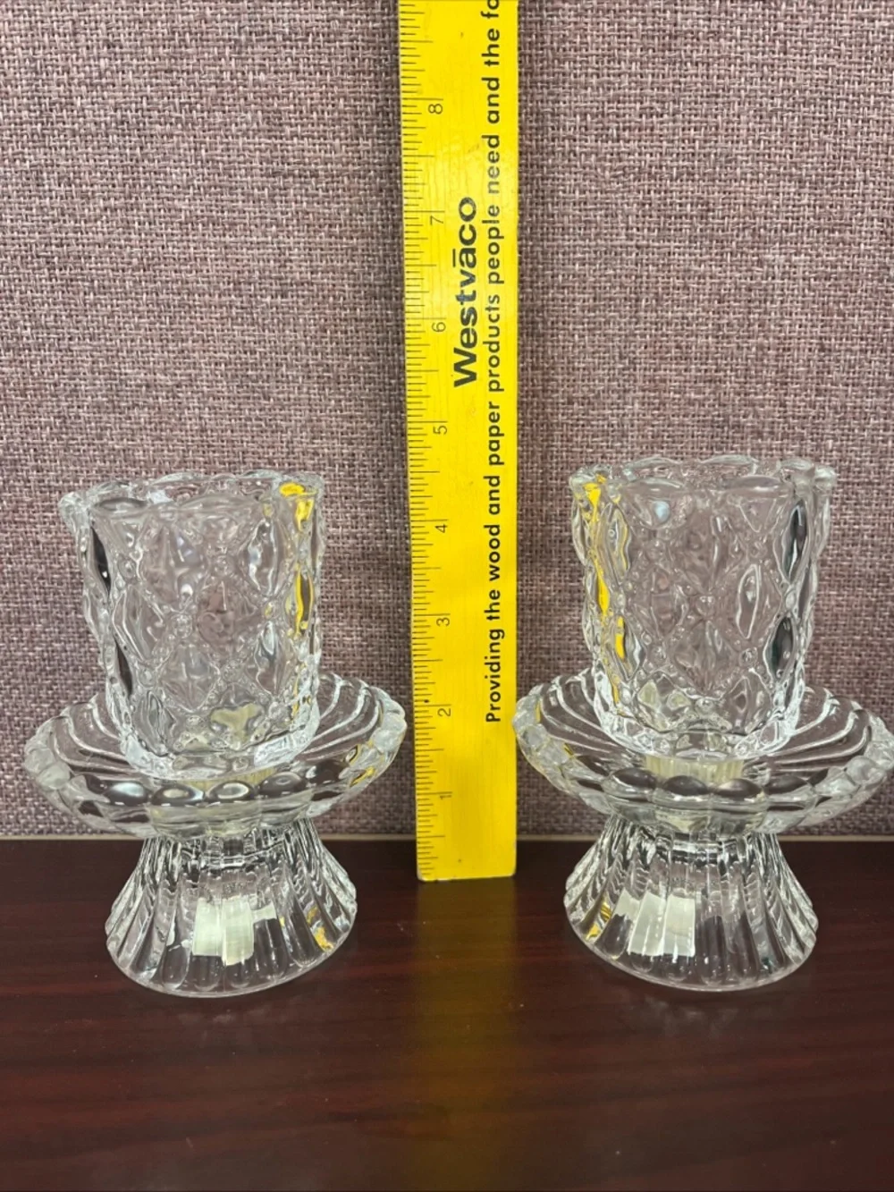 The PartyLite Quilted Crystal Pair -clear diamond-quilted glass Votive Holders